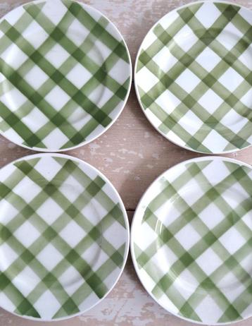 Set ( 4st) Franse dessertborden groen geruit beschikbaar voor biedingen