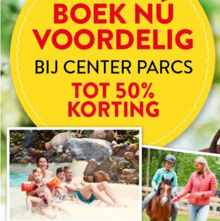 CENTERPARCS nu tot 50% KORTING, Tickets en Kaartjes, Kortingen en Cadeaubonnen, Drie personen of meer, Bungalowpark, Kortingsbon