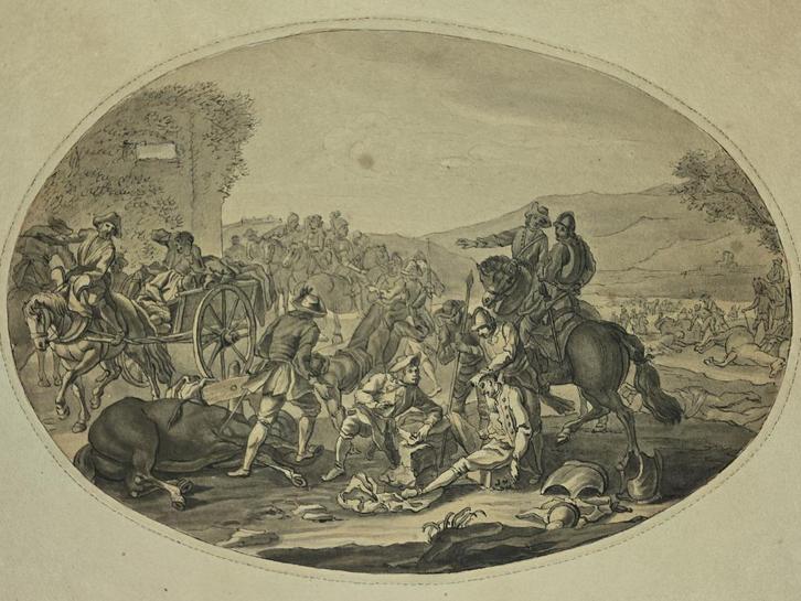 Scepia tekening van gewonde militaren 18e/19e eeuw, Antiek en Kunst, Kunst | Tekeningen en Foto's, Ophalen of Verzenden