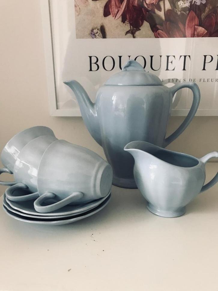 J&G Meaking Celeste high lichtblauw theeservies 1940, Antiek en Kunst, Antiek | Servies los, Ophalen of Verzenden