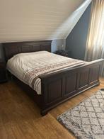 Handgemaakt eiken bed met 2 verstelbare lattenbodems, Antiek en Kunst, Ophalen