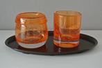 2 Fidrio waxinelichthouder vaasje oranje art glas, Ophalen of Verzenden