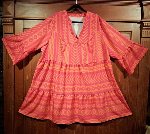 Boho tuniekjurk fel roze oranje 48/52, Kleding | Dames, Grote Maten, Jurk, Roze, Ophalen of Verzenden