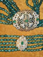 Vntage Groene Multi Snoeren Ketting & Armband Set, Overige materialen, Ophalen of Verzenden, Zo goed als nieuw, Groen