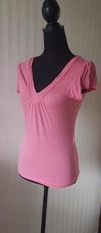 Mooie bubblegum roze top van H&M S 36 rekt mee. V hals., H&M, Verzenden, Zo goed als nieuw, Korte mouw