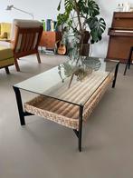 Vintage Salontafel Glas, Staal & Pitriet, Ophalen, Gebruikt, 100 tot 150 cm, 50 tot 100 cm