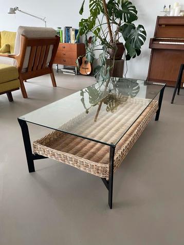 Vintage Salontafel Glas, Staal & Pitriet beschikbaar voor biedingen