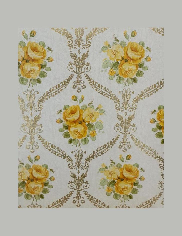 3933 behang geel rozen barok vintage 60s 70s swiet  Vintage, Huis en Inrichting, Stoffering | Behang, Wit, Geel, Verzenden