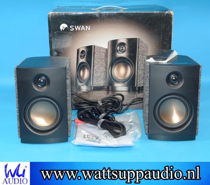 HiVi Swan OS-10 active bookshelf speakers, Audio, Tv en Foto, Luidsprekers, Gebruikt, Front, Rear of Stereo speakers, Overige merken
