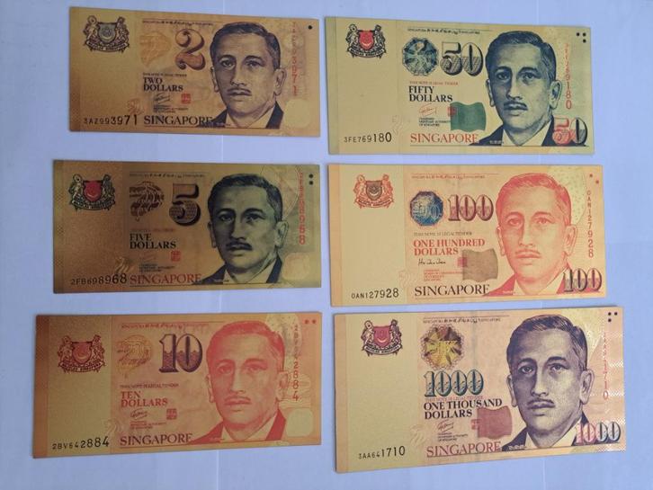 BANKBILJET/ 6X SINGAPORE / GOUDFOLIE BILJETTEN, Postzegels en Munten, Bankbiljetten | Azië, Setje, Oost-Azië, Verzenden