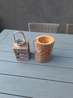 2 windlichten., Huis en Inrichting, Woonaccessoires | Kandelaars en Kaarsen, Ophalen, Gebruikt, Kandelaar, Hout