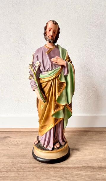 Oud heiligbeeld van gips, Jozef, h 43 cm beschikbaar voor biedingen