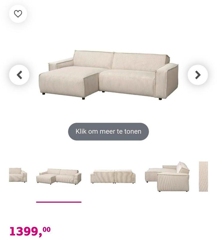 Gloednieuwe hoekbank ribstof bank, Huis en Inrichting, Banken | Bankstellen, Nieuw, Vierpersoons of meer, Ophalen