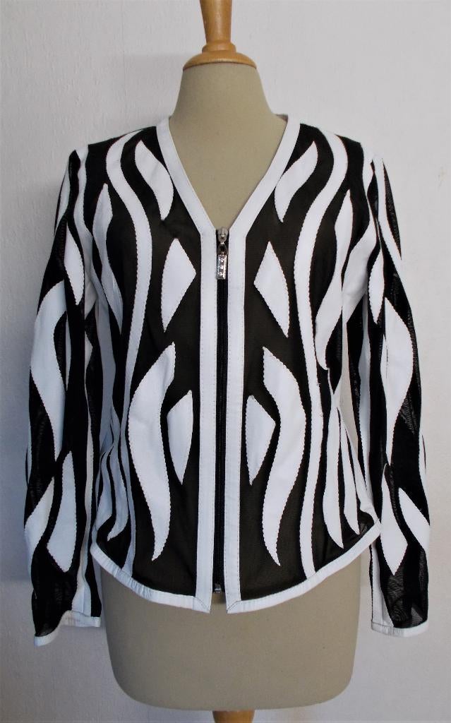 Prachtig en apart wit leer met zwart gaas jasje! L, Kleding | Dames, Wit, Maat 42/44 (L), Ophalen of Verzenden, Zo goed als nieuw