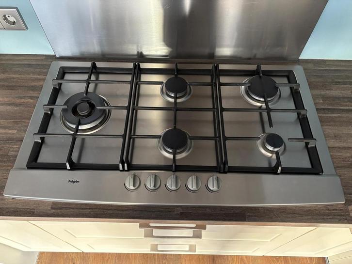 Gaskookplaat rvs 90 cm. Ligt klaar voor afhalen!, Witgoed en Apparatuur, Fornuizen, Gebruikt, Inbouw, Gas, 5 kookzones of meer