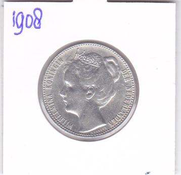 Heel nette 1 gulden 1908 voor 22 euro beschikbaar voor biedingen