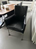 6 zwart leren Eetkamerstoelen, Ophalen, Gebruikt, Zwart, Leer
