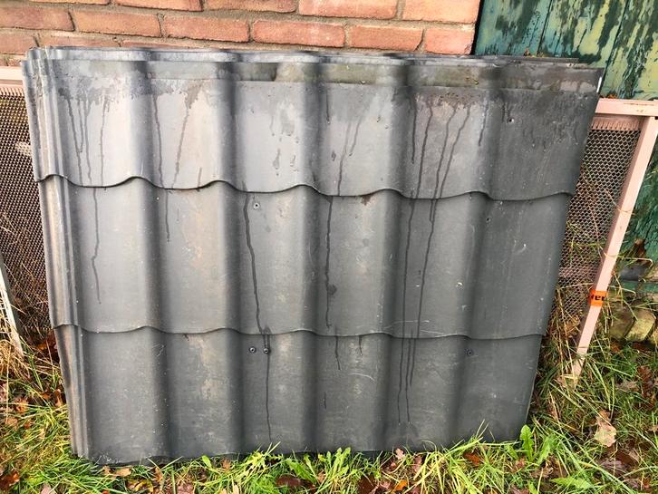 7 Metalen dakpan panelen, Doe-het-zelf en Verbouw, Dakpannen en Dakbedekking, Gebruikt, Dakplaat of Dakpanplaat, Metaal, Zwart