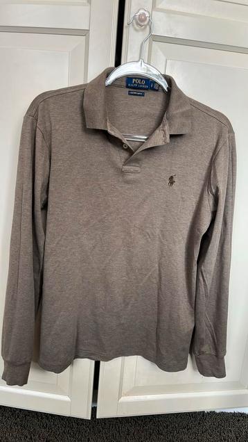 Ralph Lauren polo met lange mouw, taupe/grijs maat S