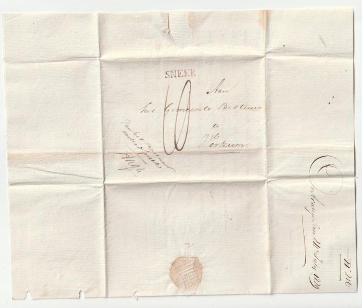 Vouwbrief formulier 1829 stempel Sneek poststuk, Postzegels en Munten, Brieven en Enveloppen | Nederland, Briefkaart, Verzenden