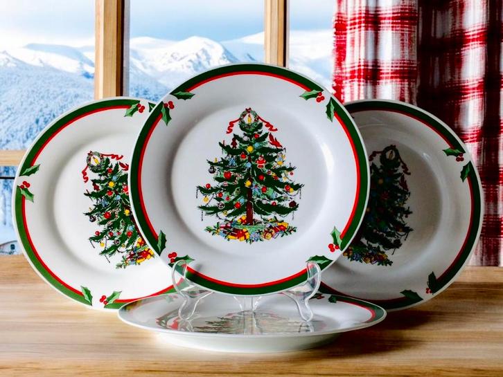 Set van 4 Dinerborden Siaki Christmas Tree decor AM/63, Huis en Inrichting, Keuken | Servies, Nieuw, Bord(en), Overige stijlen