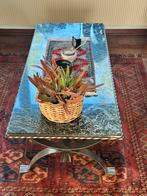 Metalen salontafel met marmeren blad, Ophalen, Gebruikt, 100 tot 150 cm, 50 tot 75 cm