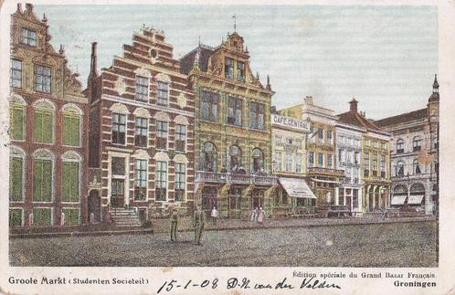 groningen 2 x  groote markt 1908/1931 tekst /zegel, Verzamelen, Ansichtkaarten | Nederland, Groningen, 1960 tot 1980, Ophalen of Verzenden
