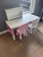 Ikea Pahl bureau met open kastje en 2 Mammut stoelen, Ophalen of Verzenden, In hoogte verstelbaar, Gebruikt, Bureau
