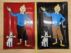 2 reclameborden Kuifje en Bobbie - emaille 60x40 cm - Tintin, Ophalen of Verzenden, Zo goed als nieuw, Reclamebord