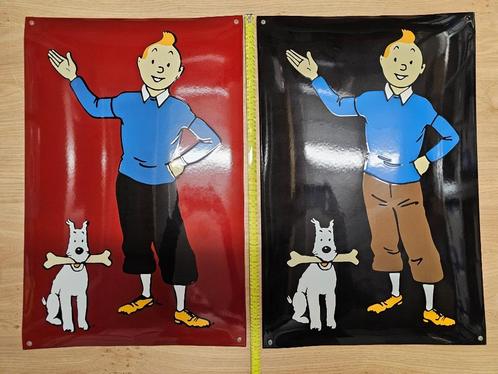 2 reclameborden Kuifje en Bobbie - emaille 60x40 cm - Tintin, Verzamelen, Merken en Reclamevoorwerpen, Zo goed als nieuw, Reclamebord