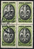 Nederland nr. 293 Jamboree in een blok van 4 gestempeld, Postzegels en Munten, Postzegels | Nederland, Verzenden, T/m 1940, Gestempeld
