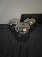 3 Glazen Lampenkappen - 26cm x 25cm, Gebruikt, 25 tot 50 cm, Rond, Grijs