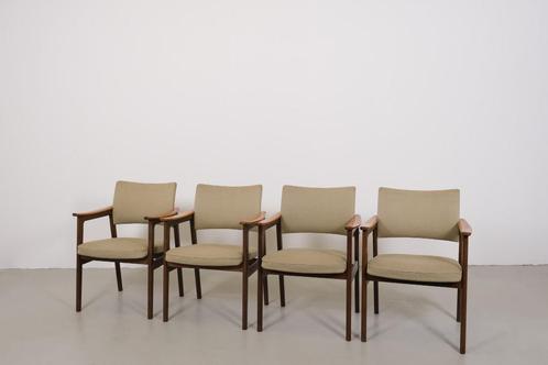 Erik Kirkegaard voor Hong Stolefabrik stoelen - set van 4, Huis en Inrichting, Stoelen, Gebruikt, Vier, Hout, Stof, Overige kleuren