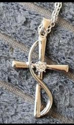 Ketting kruis Swarovski steentje, Verzenden, Nieuw, Zilver, Met hanger