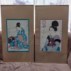 Twee Japanse prenten met Japanse Geisha's. Utomaro., Antiek en Kunst, Ophalen of Verzenden