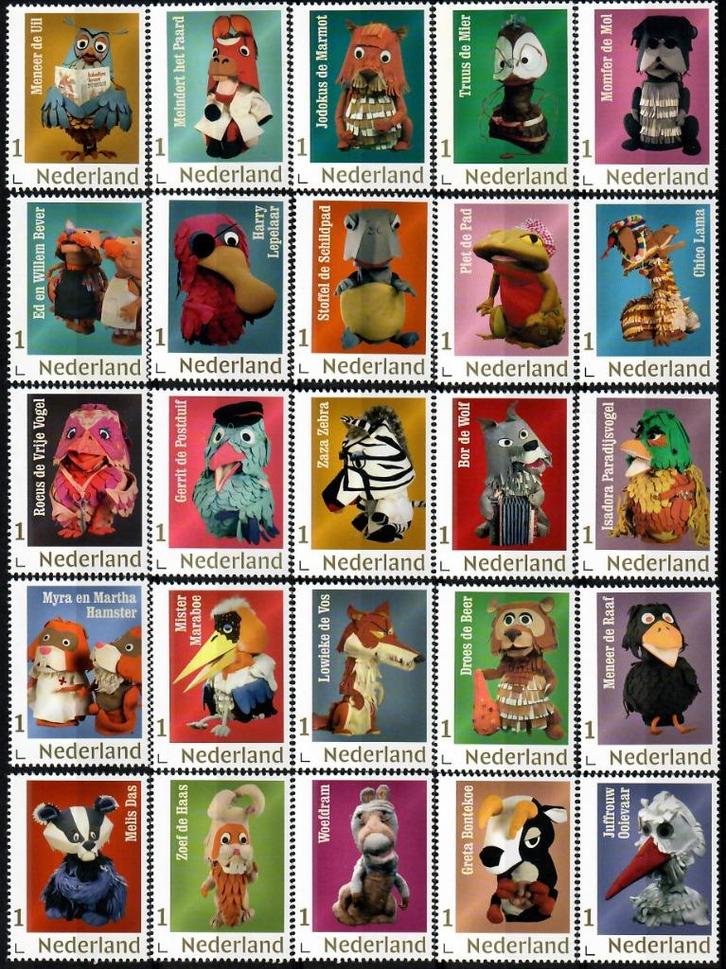 Persoonlijke zegels; alle 25 karakters uit de Fabeltjeskrant, Postzegels en Munten, Postzegels | Nederland, Postfris, Na 1940