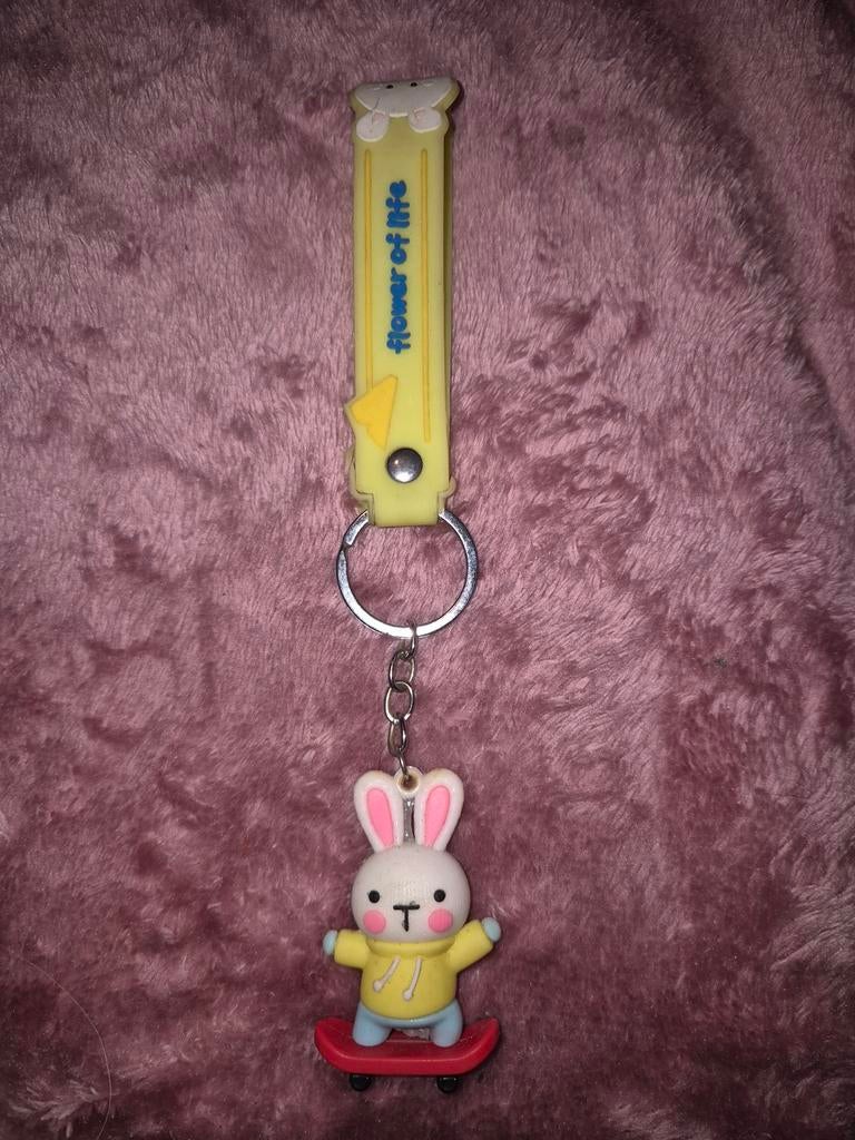 Leuke sleutelhanger met konijntje op skateboard, Ophalen of Verzenden, Nieuw