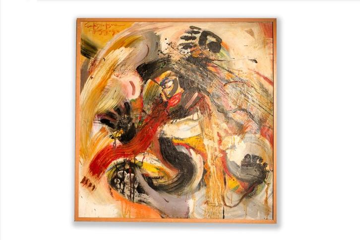 Modern schilderij, galleriehouder:Entis Sistema 80x80, Antiek en Kunst, Kunst | Schilderijen | Modern, Ophalen