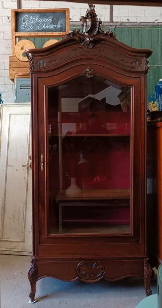 Antieke 1deurs kuifkast vitrinekast facet glas, Antiek en Kunst, Antiek | Meubels | Kasten, Ophalen of Verzenden