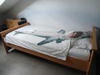 eenpersoonsbed beuken/ blauw met boekenkastje, Ophalen, 85 tot 100 cm, Zo goed als nieuw, Matras