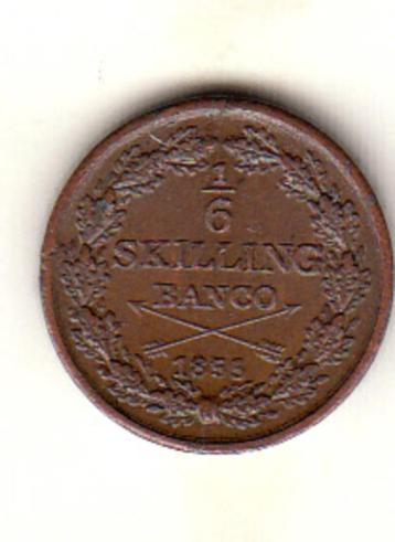 Zweden Oscar I - 1/6 Skilling banco 1855 - koper - KM656