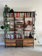 Boekenkast industrieel mangohout, Ophalen, 150 tot 200 cm, Zo goed als nieuw, Met lade(s)