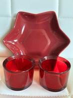 Set van kandelaars en schaal, Overige materialen, Gebruikt, Ophalen of Verzenden, Rood