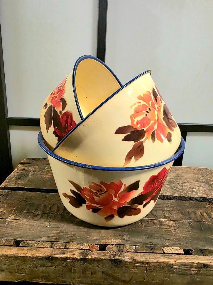 Vintage Diamond (3 Set ) Enamelware Pot with 2 Cover, Verzamelen, Retro, Overige typen, Ophalen of Verzenden