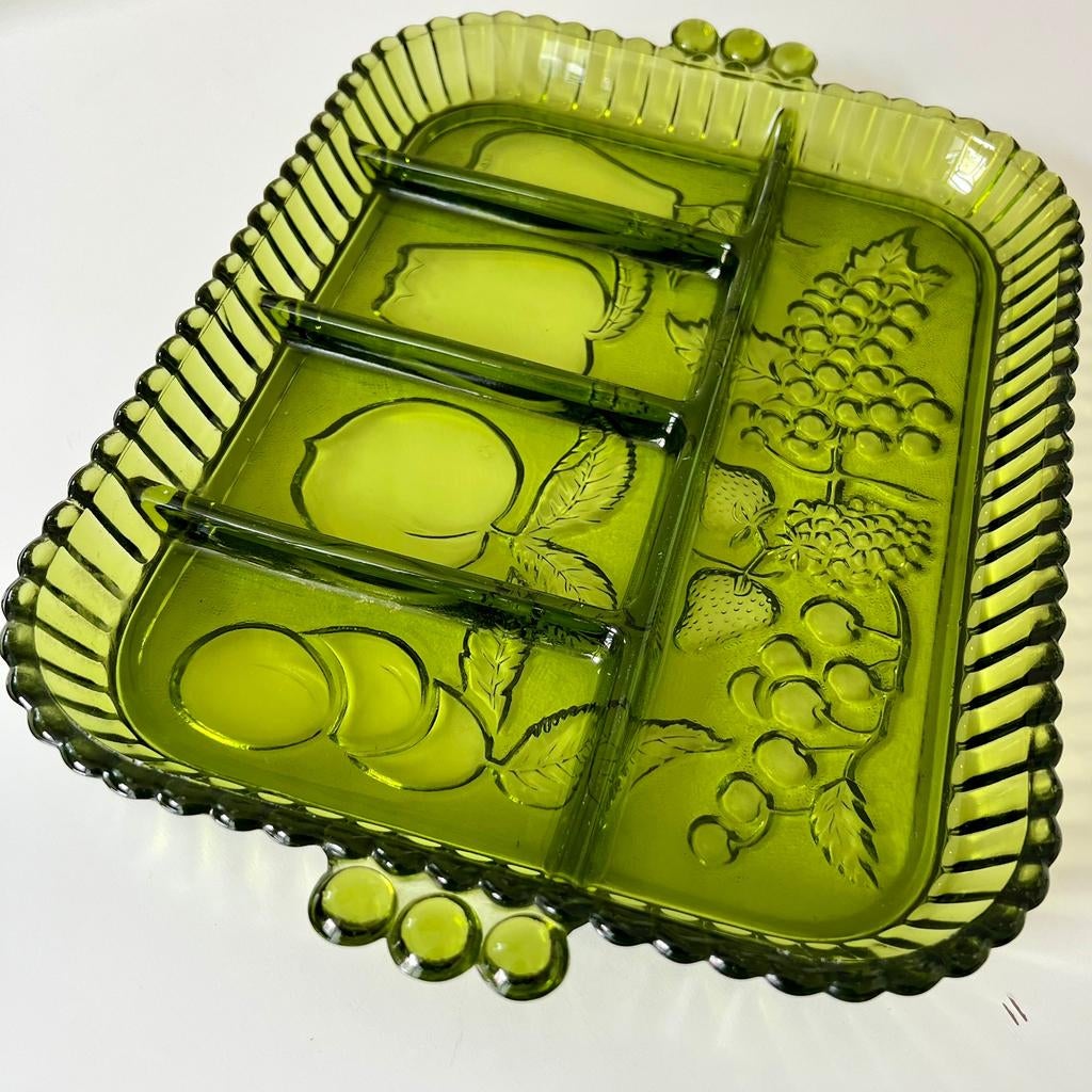 vintage Indiana Glass serveerschaal relish smaragdgroen, Ophalen of Verzenden