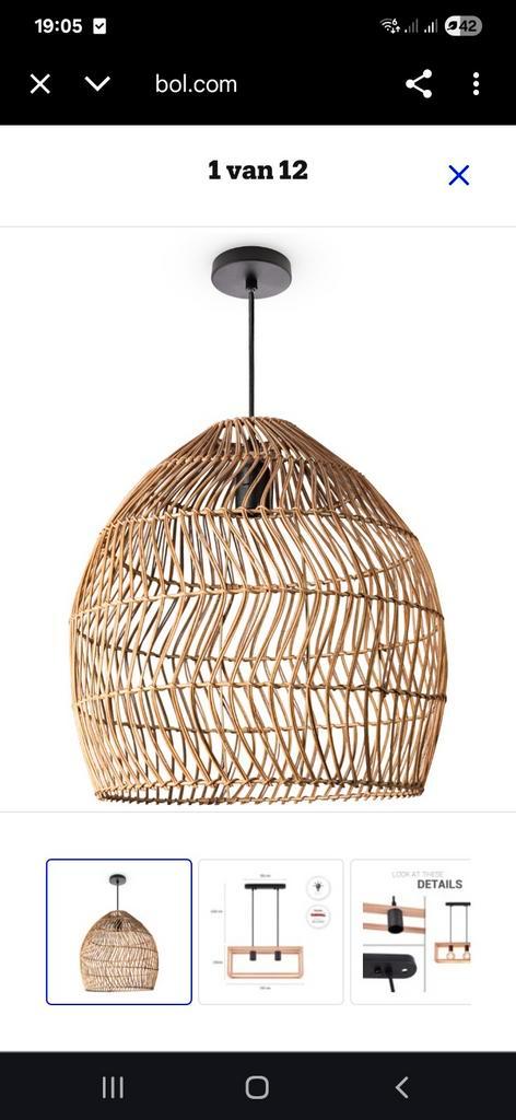 Paco Home Hanglamp Rotan Naturel E27, Huis en Inrichting, Lampen | Hanglampen, Nieuw, Minder dan 50 cm, Hout, Metaal, Ophalen of Verzenden