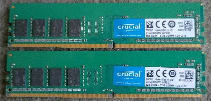 16GB DDR4 2x8GB 2133MHz PC4-17000 Crucial desktop., Computers en Software, RAM geheugen, Gebruikt, Desktop, 16 GB, DDR4, Verzenden