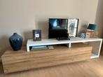 Meubella TV meubel Bello - Eiken/Wit, Ophalen, Eikenhout, Zo goed als nieuw, 200 cm of meer