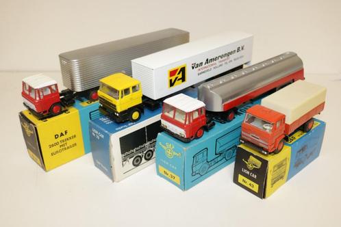 Lion Toys Lion car 4 vrachtwagens met doos in mooie staat, Hobby en Vrije tijd, Modelauto's | 1:50, Zo goed als nieuw, Bus of Vrachtwagen