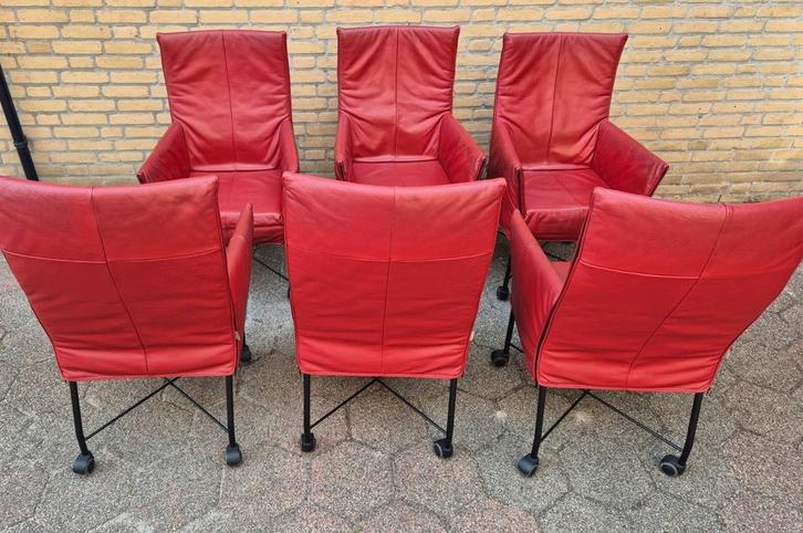 6 Montis design eetkamerstoelen chaplin Leer Gerard vd Berg, Huis en Inrichting, Stoelen, Gebruikt, Vijf, Zes of meer stoelen